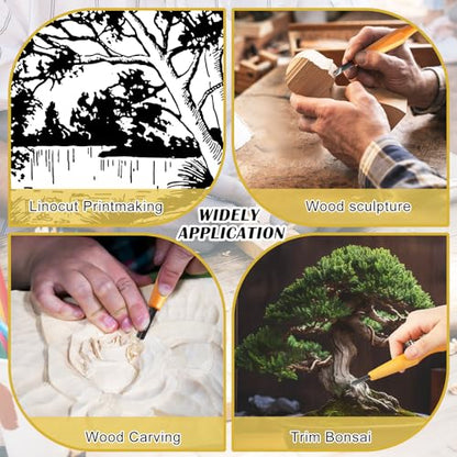 5 Pcs Linoleum Carving Tool Set Wood Handle Linocut (5 Count)