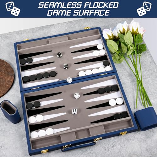 Dark Blue 15 Inch Backgammon Sets for Adults (39 Count)
