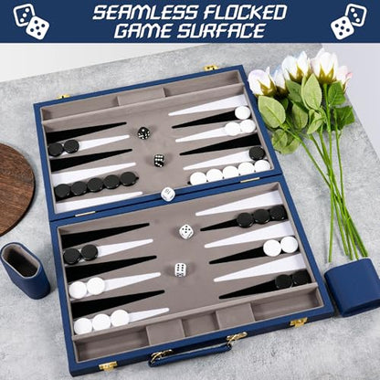 Dark Blue 15 Inch Backgammon Sets for Adults (39 Count)