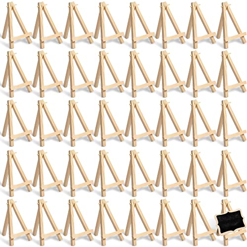 40 Pack 5 Inch Mini Wood Easel Stand Mini Wood Display Easel Wooden Tripod Holder Stand for Painting Portable Canvas Photo Picture Sign Displaying Small Business Cards Artist Phone Wedding (40 Count)