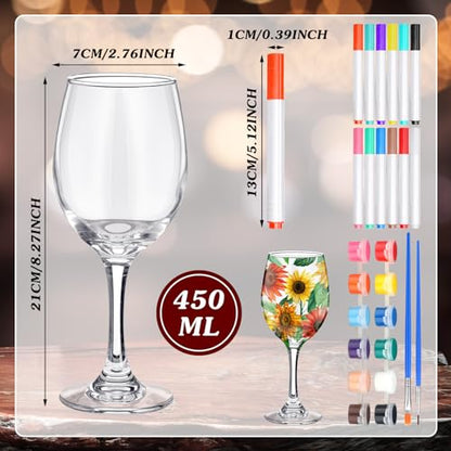 4 Sets Crafts Gift Paint Your Own Wine Glass 15 oz Painting 12 Pcs DIY Markers 12 Colors Acrylic Paint with Brushes to Design Your Own Personalized Craft (4 Count)