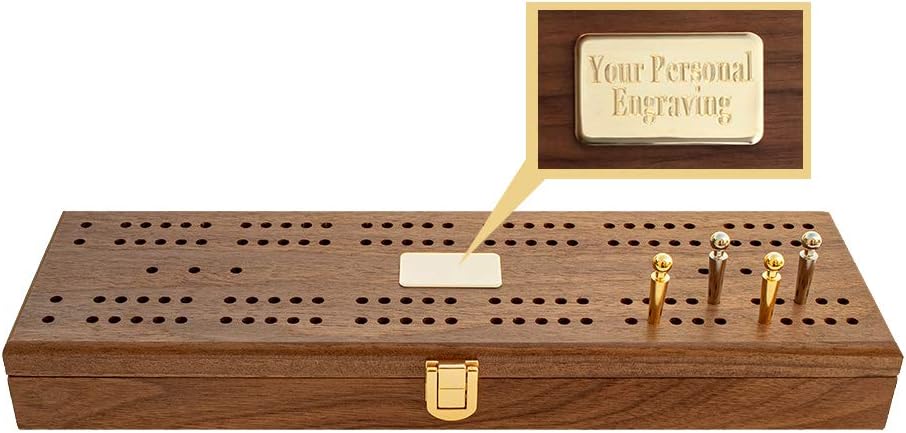 Alex Cramer Le Club Luxury Domino Set with Handcrafted Walnut Case and Cribbage/Counter Top - Tournament Quality 28 Indestructible (Domino Set with Personalized Brass Plate)