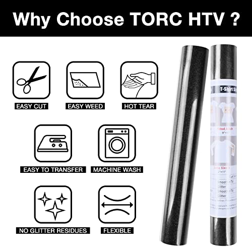Black Glitter HTV Heat Transfer Vinyl Roll 12 inch x 10 ft Iron on Vinyl for T Shirts Crafts