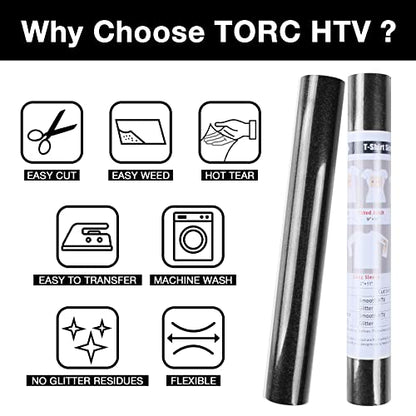 Black Glitter HTV Heat Transfer Vinyl Roll 12 inch x 10 ft Iron on Vinyl for T Shirts Crafts