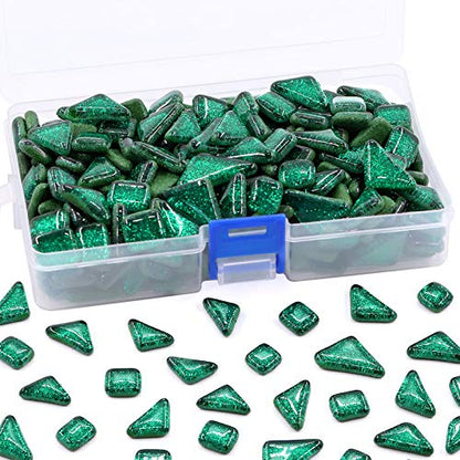 1 Pound Deep Green Shine Crystal Series Mosaic Tiles Assortment Kit (16 Ounce)