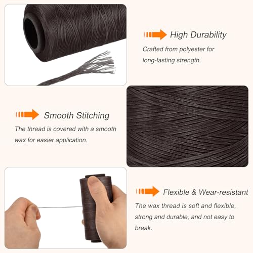 Waxed Thread 284 Yard 0.8mm 150D Flat Wax Thread Polyester Waxed String for Leather Sewing Hand Weaving Book Binding Home Decoration