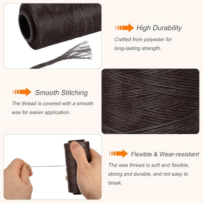 Waxed Thread 284 Yard 0.8mm 150D Flat Wax Thread Polyester Waxed String for Leather Sewing Hand Weaving Book Binding Home Decoration
