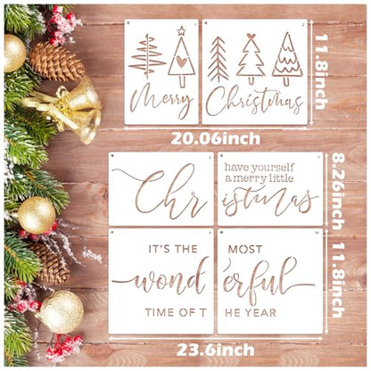 Christmas Stencils for Door Mats Reusable Large Doormat Stencils for Painting Christmas Stencil Merry Christmas Tree Templates for Doormats Wood Sign Door Hang Crafts (10 Count)