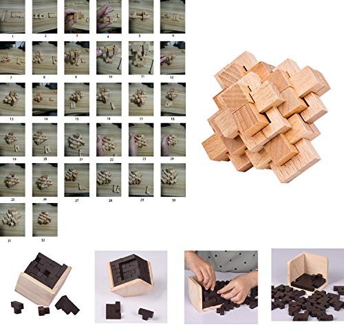 18 Pack Large Wooden Brain Teaser Puzzles Wooden Burr Puzzles Brain Teaser Puzzle with Gift Packing Box Magic Puzzle Games Toys Stocking Stuffers Party Favors for Kids and Adults (18 Count)