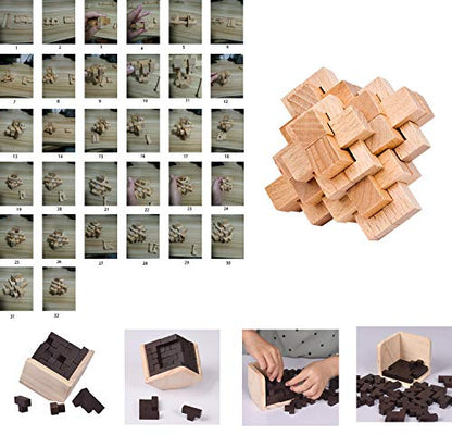 18 Pack Large Wooden Brain Teaser Puzzles Wooden Burr Puzzles Brain Teaser Puzzle with Gift Packing Box Magic Puzzle Games Toys Stocking Stuffers Party Favors for Kids and Adults (18 Count)