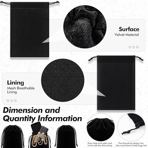 50 Pcs Black Velvet Drawstring Bags (50 Count)