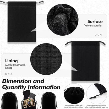 50 Pcs Black Velvet Drawstring Bags (50 Count)