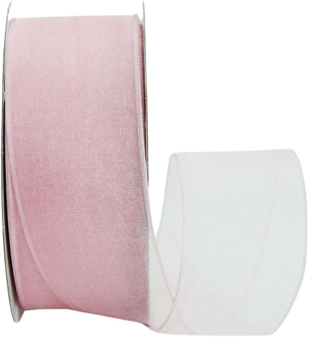 Ribbon Bazaar Sheer Organza Wired Ribbon - 100% Polyester Wire Edged Ribbon for Floral Decor, Table Arrangements, Apparel Embellishment & More - 1-1/2" Light Pink 25yd - Crafty Corner
