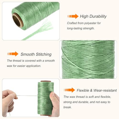 Waxed Thread 284 Yard 0.8mm 150D Flat Wax Thread Polyester Waxed String for Leather Sewing Hand Weaving Book Binding Home Decoration