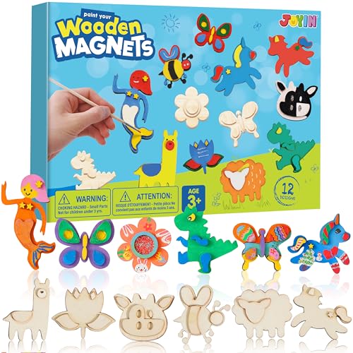 12 Wooden Magnet Creativity Arts & Crafts Painting Kit for Kids (12 Count)