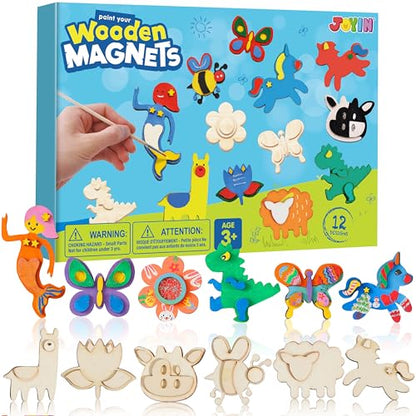 12 Wooden Magnet Creativity Arts & Crafts Painting Kit for Kids (12 Count)