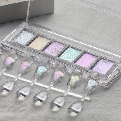 Iridescent Nail Glitter Set 6Color Mud Texture Aurora Chrome Powder