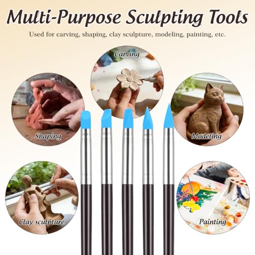 5pcs Artist Paint Brush Set Silicon Brushes for Painting Masking Fluid Clay Molding (5 Count)