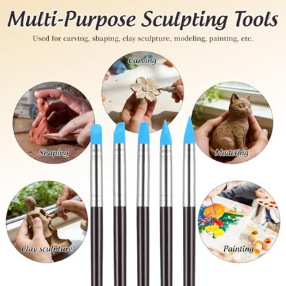 5pcs Artist Paint Brush Set Silicon Brushes for Painting Masking Fluid Clay Molding (5 Count)