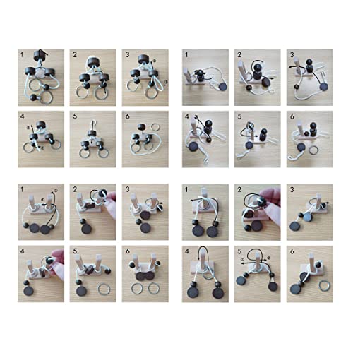 Brain Teaser Puzzle Wooden Threading Rope Loop Puzzle Luban Lock Brain Teaser Game Adult Kids Toy Puzzles for Adults (4 Count)