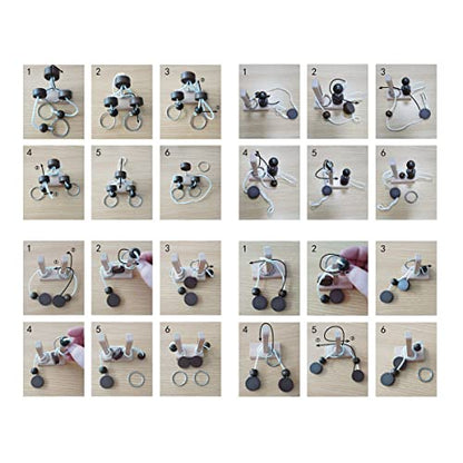 Brain Teaser Puzzle Wooden Threading Rope Loop Puzzle Luban Lock Brain Teaser Game Adult Kids Toy Puzzles for Adults (4 Count)