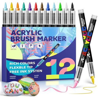 Acrylic Paint Markers Brush Tip (12 Count)