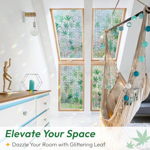 Rainbow Window Privacy Film Decorative Stained Glass Diamond Pattern Window Sticker with Iridescent Tint Non (12.92 Sq Ft)