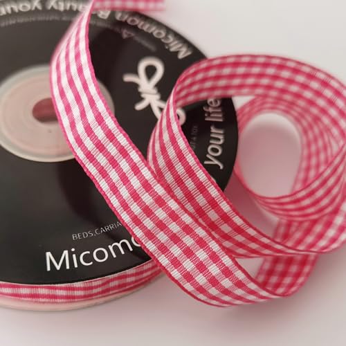 Pink and White Woven Edge Plaid Chekered Ribbon 100% Polyester Gingham Ribbon 25 Yards Each Roll for Easter Packing Decoration (72 Foot)