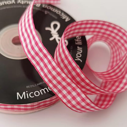 Pink and White Woven Edge Plaid Chekered Ribbon 100% Polyester Gingham Ribbon 25 Yards Each Roll for Easter Packing Decoration (72 Foot)