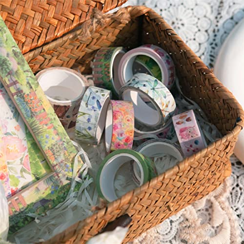 10 Rolls Four Seasons Washi Tape Set Green Grass Flowers Masking Decorative Tapes (10 Count)