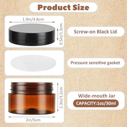 100 Pack 1oz Amber Plastic Jars with Lids 30ml Empty Cosmetic Jars Leak Proof Container Refillable Makeup Containers Travel Cosmetic Containers for Lotions Sample Cream (100 Count)