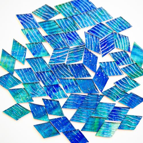 60 Pieces Diamond Shape Blue Green Transparent Stained Glass Pieces (60 Count)