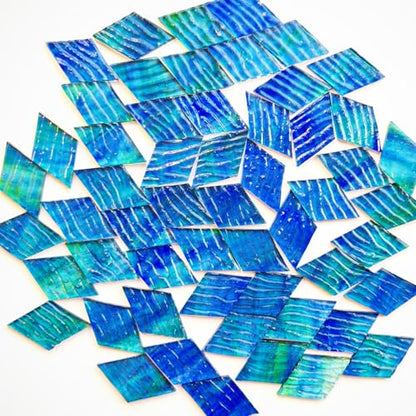 60 Pieces Diamond Shape Blue Green Transparent Stained Glass Pieces (60 Count)