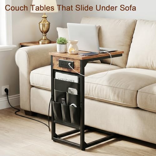 C Shaped End Table with Charging Station (2 Count)