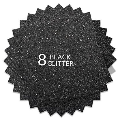 Black Glitter HTV Heat Transfer Vinyl Bundle 8 sheets
