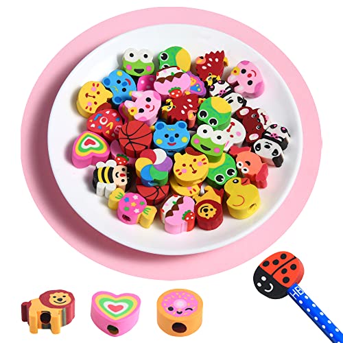 35PCS Fun Animal Fruit Pencil Topper Erasers for Kids Bulk (35 Count)