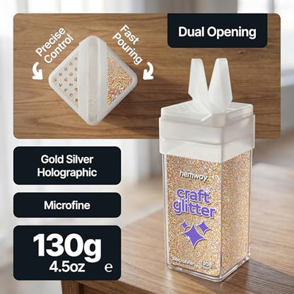 Craft Glitter Shaker Gold Silver Holographic 130g Microfine (3.8 Ounce)