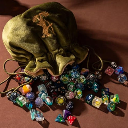 Large Dice Bag with Pockets Olive Green Storage Bag for DND RPG Game