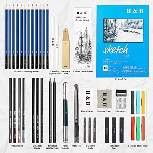 48 Piece Sketching & Drawing Kit for Adults & Beginner Artists