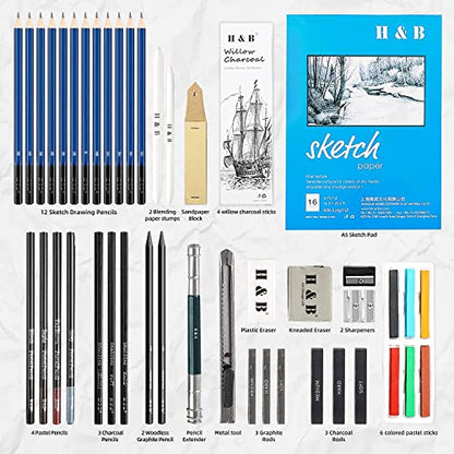 48 Piece Sketching & Drawing Kit for Adults & Beginner Artists