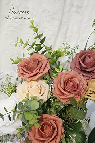 Artificial Flowers 25pcs Real Looking Burnt Orange Ombre Colors Foam Fake Roses with Stems for DIY Wedding Bouquets Bridal Shower Centerpieces Floral Arrangements Party Tables Home Decorations (25 Count)