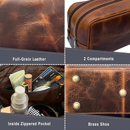 Leather Travel Toiletry Bag for Men
