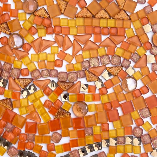 1.1LB Orange Mixed Irregular Crystal Glass Mosaic Tiles for Crafts (17.6 Ounce)