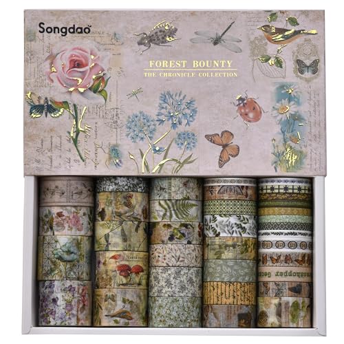 36 Rolls Vintage Washi Tape Pack Retro Arts Adhesive Tapes Wide Chronicle Decorative Masking Tape Sets for Craft (36 Count)