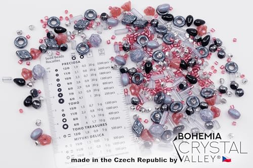 2.1oz (60 g) Mix of Unique Czech Bohemia Glass Pressed Beads, Matte and Glossy, Hand Made, Pink Gray Black Hematite (2.1164 Ounce)