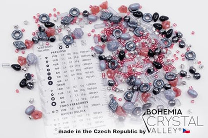 2.1oz (60 g) Mix of Unique Czech Bohemia Glass Pressed Beads, Matte and Glossy, Hand Made, Pink Gray Black Hematite (2.1164 Ounce)