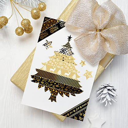 12 Rolls Christmas Washi Tape Black Gold Xmas Washi Masking Tape Foil Gold Snowflake Xmas Tree Xmas Tree Ball Plaid Pattern Decorative Tape for Scrapbook Journal DIY Craft Gift Wrapping (117.6 Foot)
