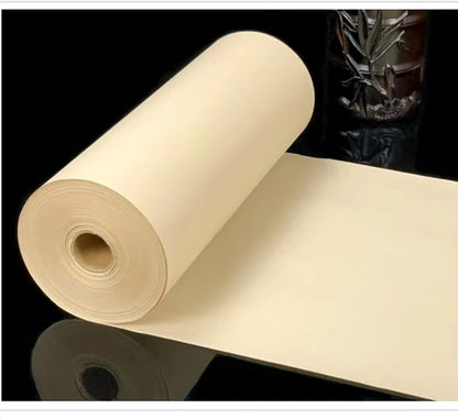 MEGREZ Roll Pack Xuan Paper Thicken Calligraphy Xuan Paper Sumi Paper for Practice Chinese Japanese, 35cm x 100m(13.8in x 328ft), Half Raw Ripe Xuan Paper, Yellow