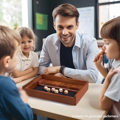 Shut The Box Dice Game Wooden Board Table Math Game for 2 Players and Up