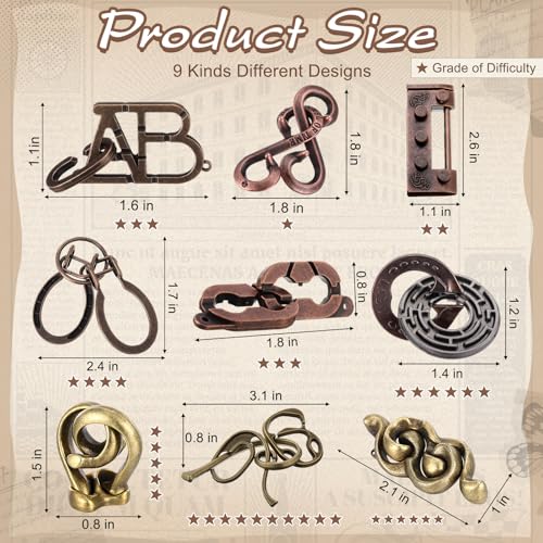 9 Pcs Metal Brain Teasers 3D Steel Puzzle Set (9 Count)
